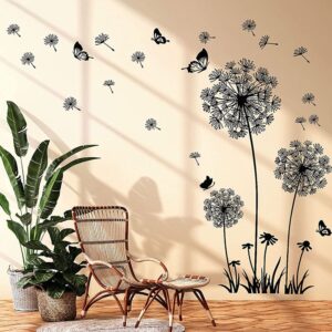 Black Dandelion Butterflies Wall Stickers