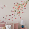 Pink Butterfly Branch Flower Minimalist Wall Stickers