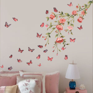 Pink Butterfly Branch Flower Minimalist Wall Stickers
