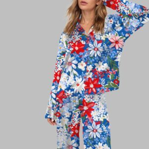 4th Of July Floral Pajama Set For Women
