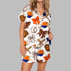 Baseball Coquette Bow Pajama Set For Women