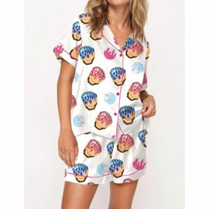 Baseball Ice Cream Drip Satin Pajama Set For Women