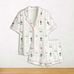 Breakfast Of Champs Short Sleeve Satin Pajama Set For Women