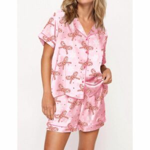 Christmas Bows Satin Pajama Set For Women