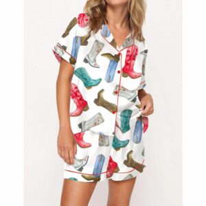 Colorful Cowboy Boots Satin Pajama Set For Women