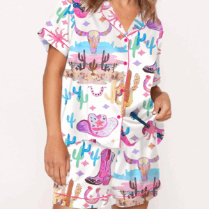 Colorful Cowgirl Silk Satin Pajama Set For Women