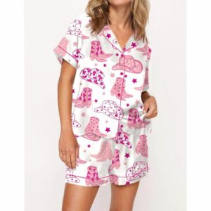 Cowboy Boot And Hat Satin Pajama Set For Women