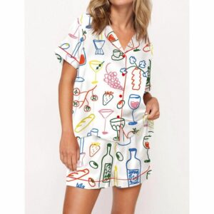 Food And Drinks Satin Pajama Set For Women