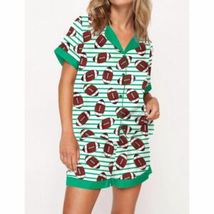 Football Stripes Satin Pajama Set For Women