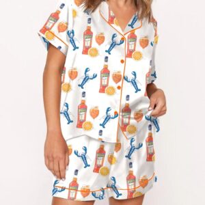 Lobster Aperol Spritz Trio Silk Satin Pajama Set