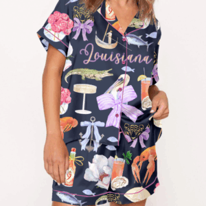 Louisiana Preppy Girl Silk Satin Pajama Set For Women