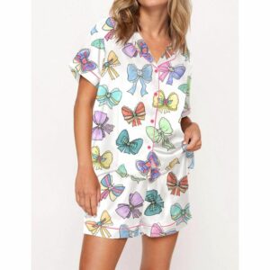 Princess Cute Ribbons And Bows Satin Pajama Set For Women