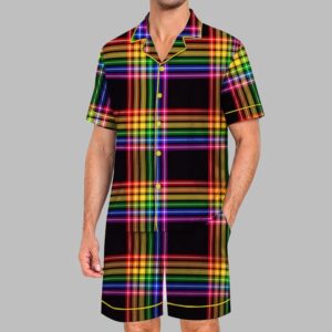 Rainbow Plaid Pride Month Love Is Love Print Pajama Set