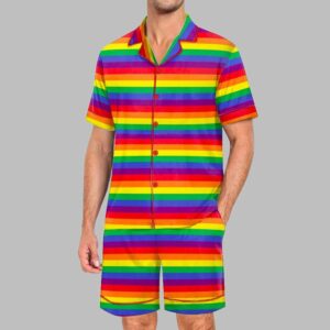 Rainbow Pride Stripes Pride Month Love Is Love Print Pajama Set