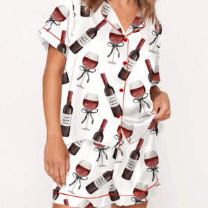 Red Wine Silk Satin Pajama Set For Women