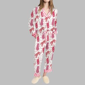 Retro Pink Leopard Pajama Set For Women