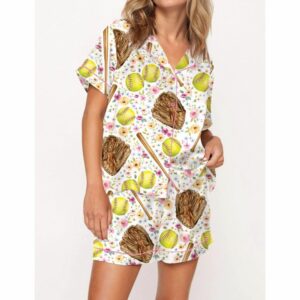 Softball Floral Satin Pajama Set For Women