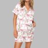 Trendy Pink Coquette Bow Floral Pajama Set For Women