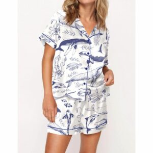 Vintage Sea Animals Pajama Set For Women