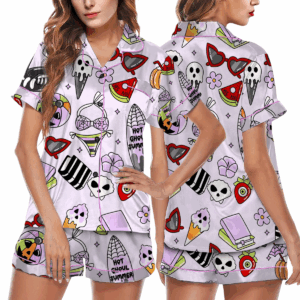 Women’s Funny Halloween Satin Pajamas Set For Women