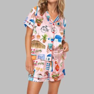 Womens Santorini Greece Travel Pajama Set