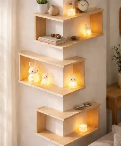 Alternative view of Modern Geometric Wooden Floating Shelves