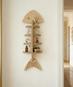 Unique Fish Bone Shaped Wooden Wall Shelf