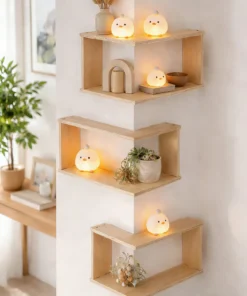 Modern Geometric Wooden Floating Shelves